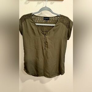 Olive Green Blouse with Lace Back XS